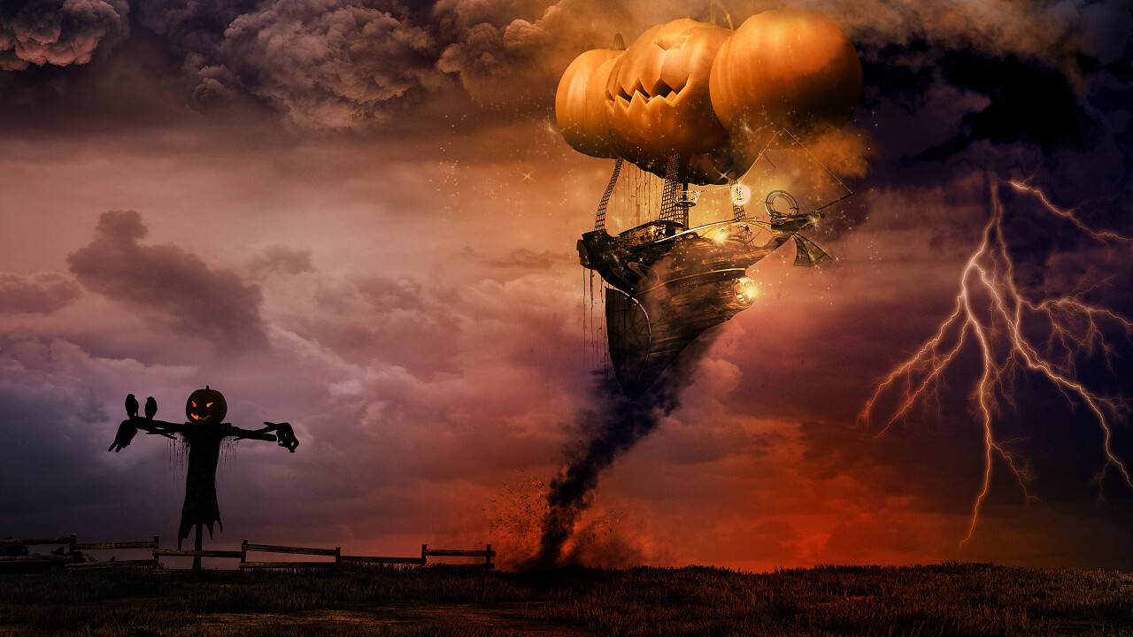 手绘万圣节龙卷风南瓜大南瓜幽灵恐怖