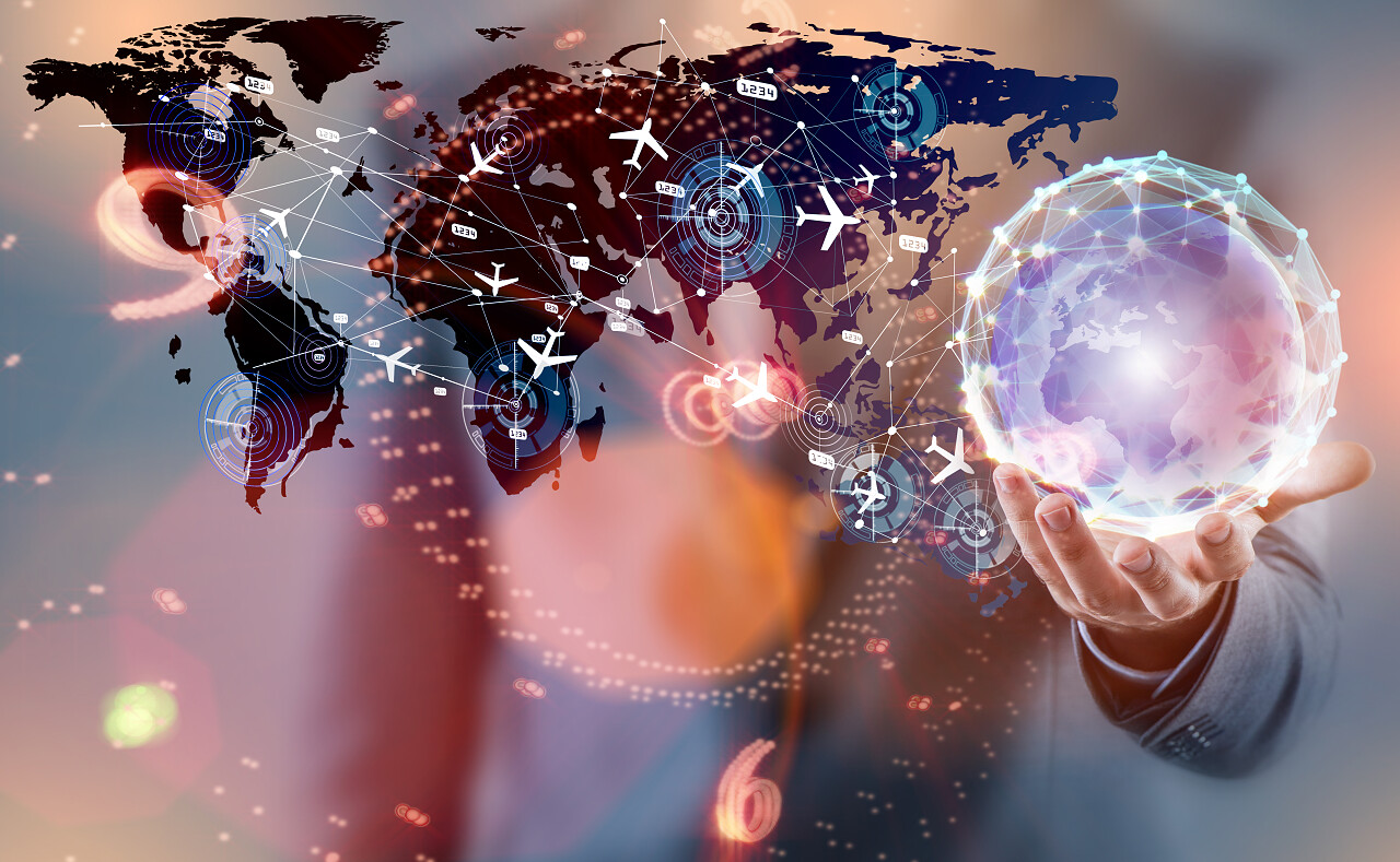 职场人士手托地球商务职场办公场所互联网背景