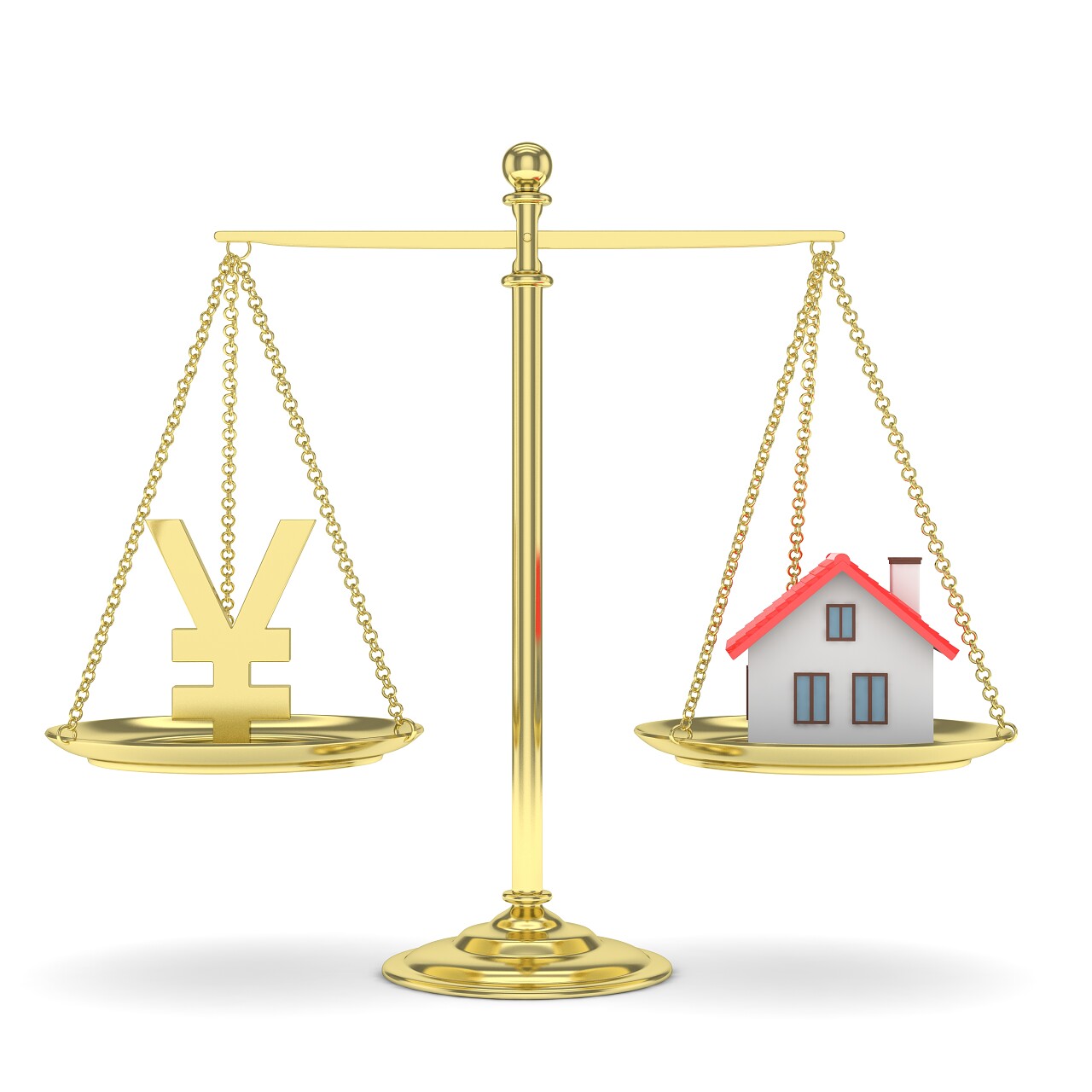 卡通金钱和房产房子概念天平