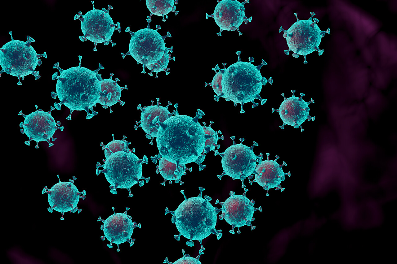 黑色背景的流感病毒的危害侵入