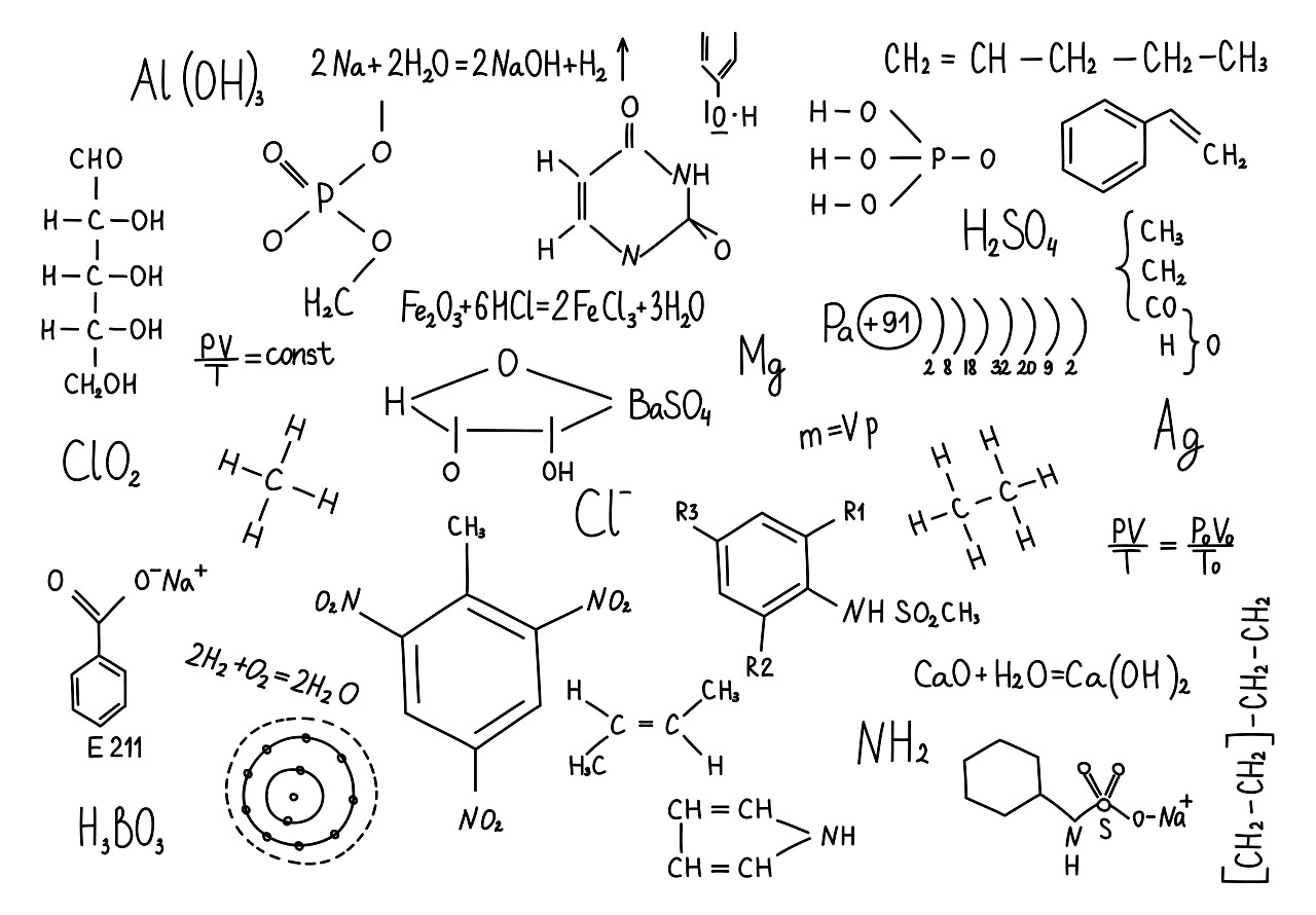 手绘化学公式科学知识教育