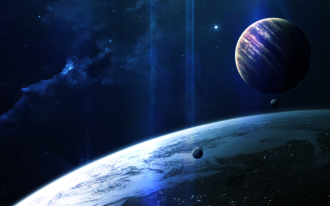 抽象的科学背景在空间的星云和恒星