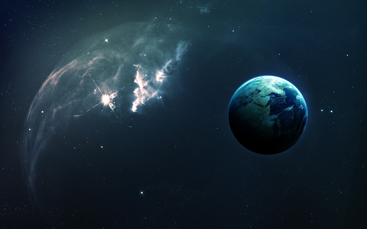 抽象的科学背景在空间的星云和恒星