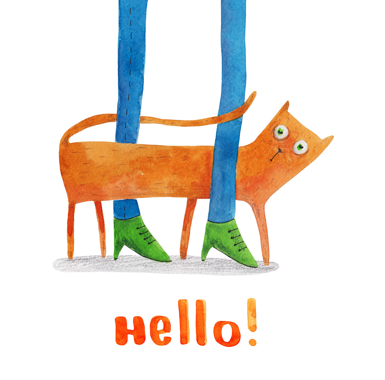 可爱的手绘猫咪和双腿