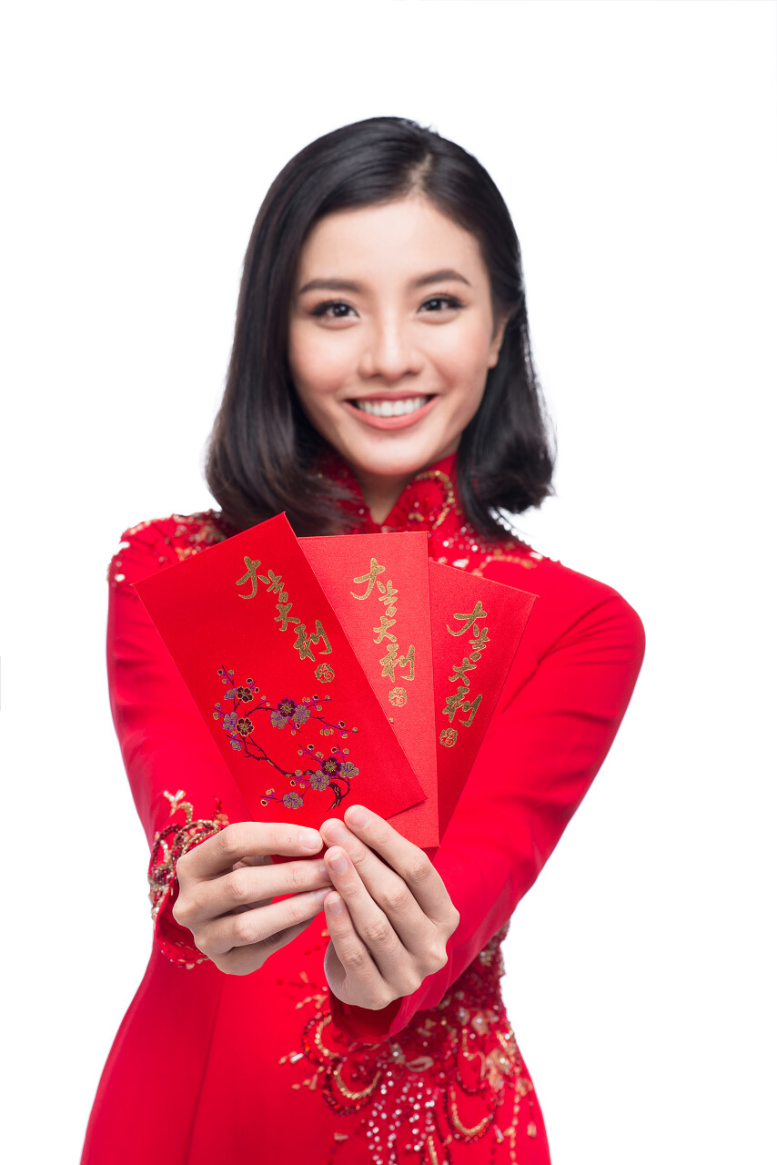 美丽的亚洲女性春节快乐新年习俗拜年