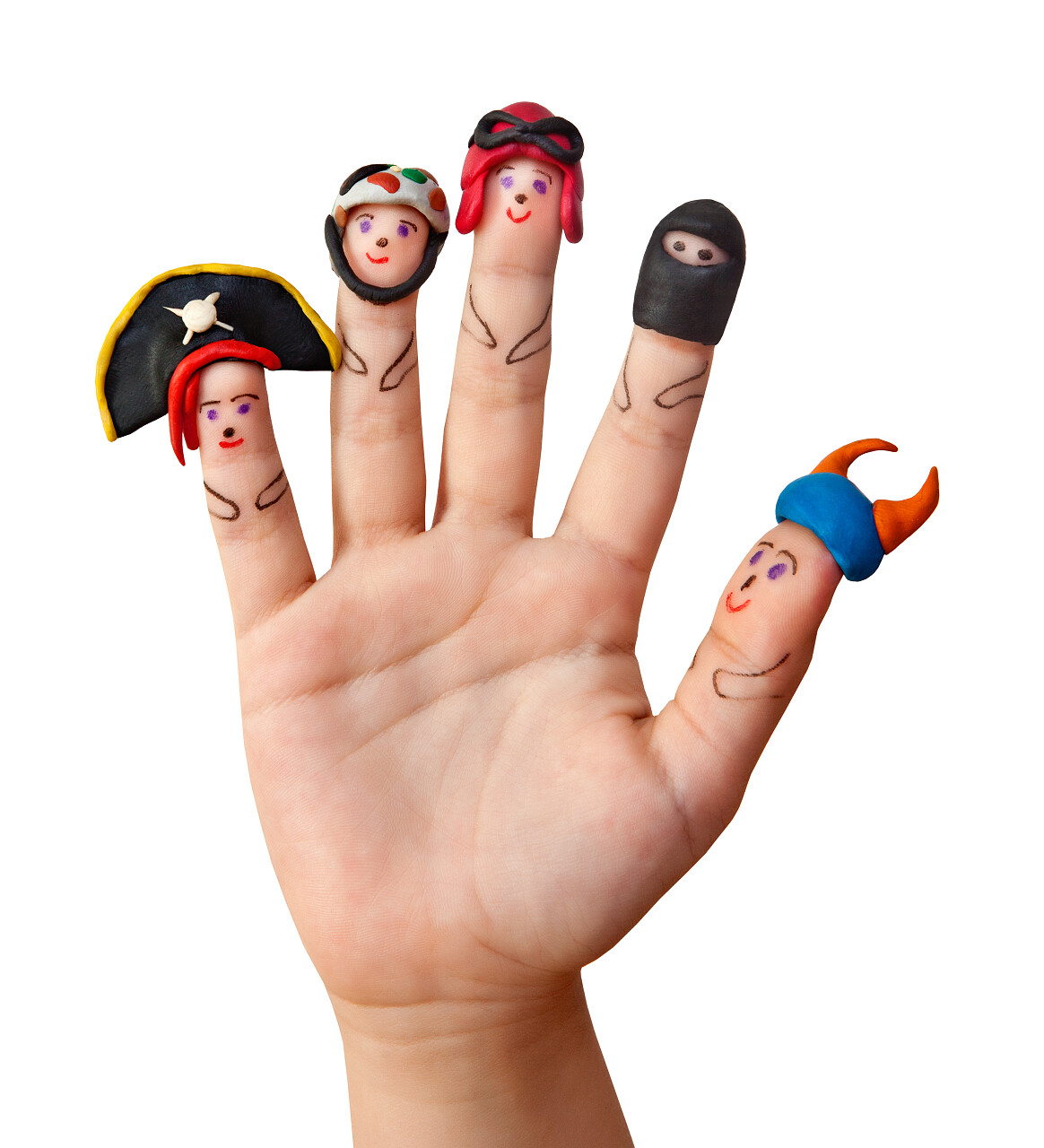 在男式帽子用粘土的手指男人摄影图