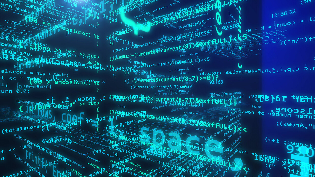 在蓝色背景上的计算机源代码脚本开发三维图