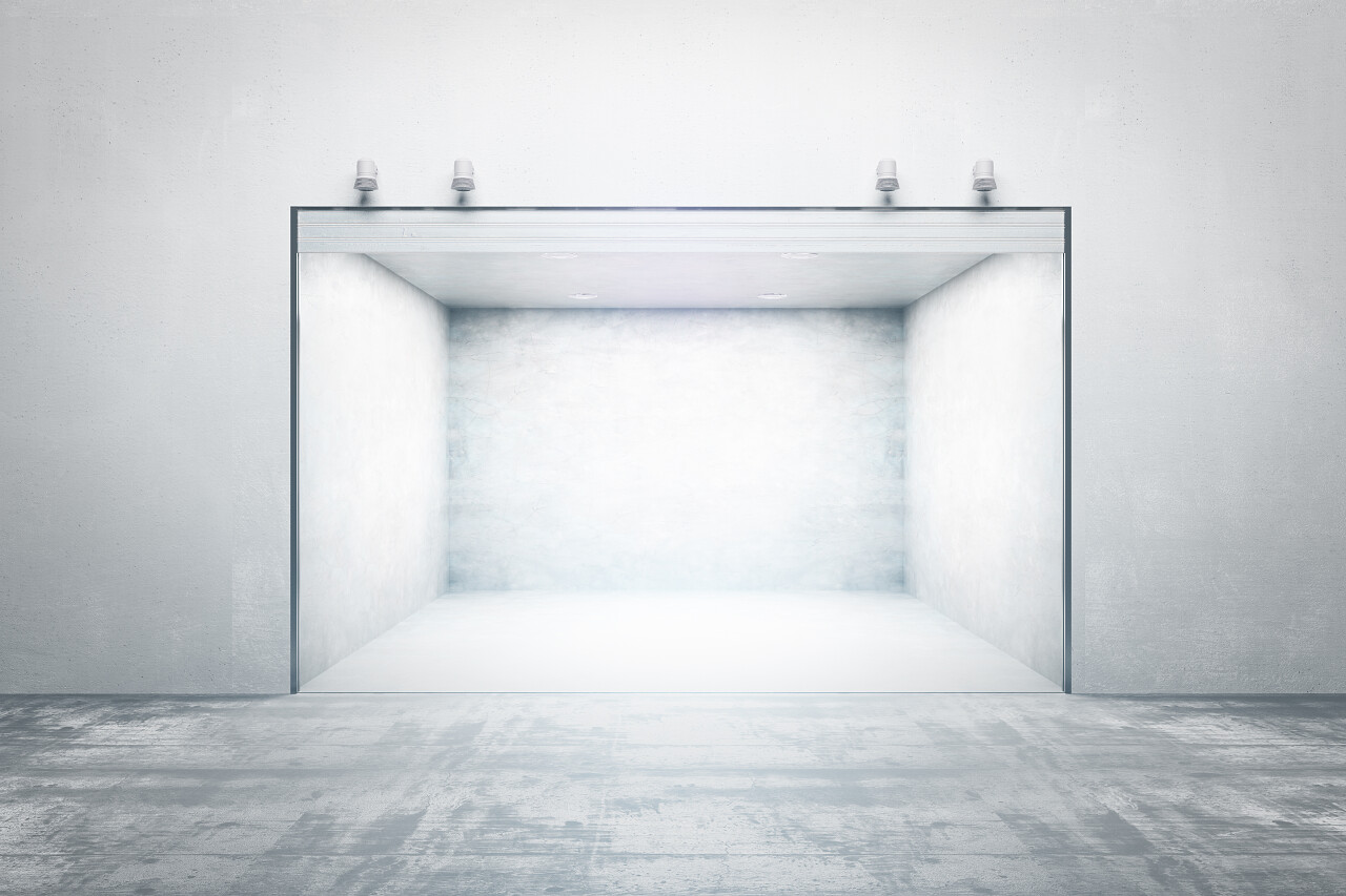 轻质混凝土车库与敞开的门3d渲染