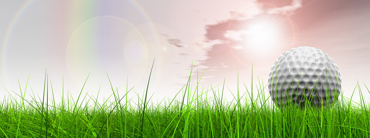 绿色，清新、 自然，3d 图概念在天空背景与地平线高尔夫球运动草