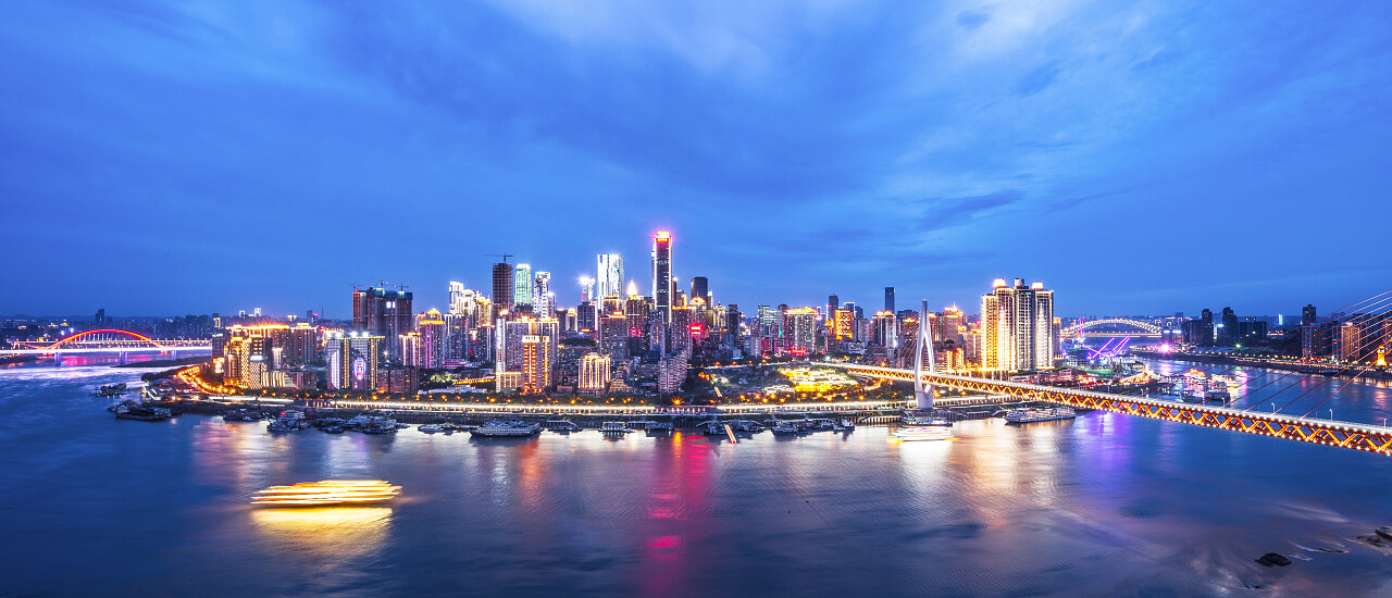 城市建筑夜景城市景观和天际线的重庆新城市的夜晚重庆