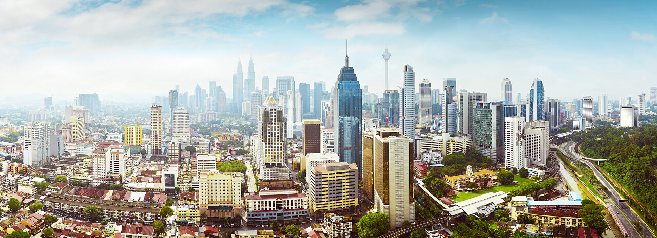 清晨与坡市中心城市景观全景马来西亚旅游