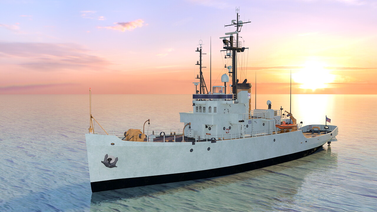 一艘巡逻船坚持蓝色大海杨帆起航