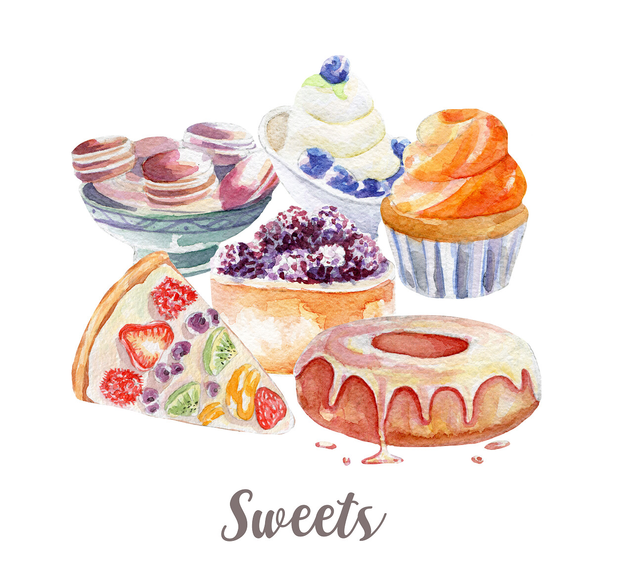 甜点的水彩插图
