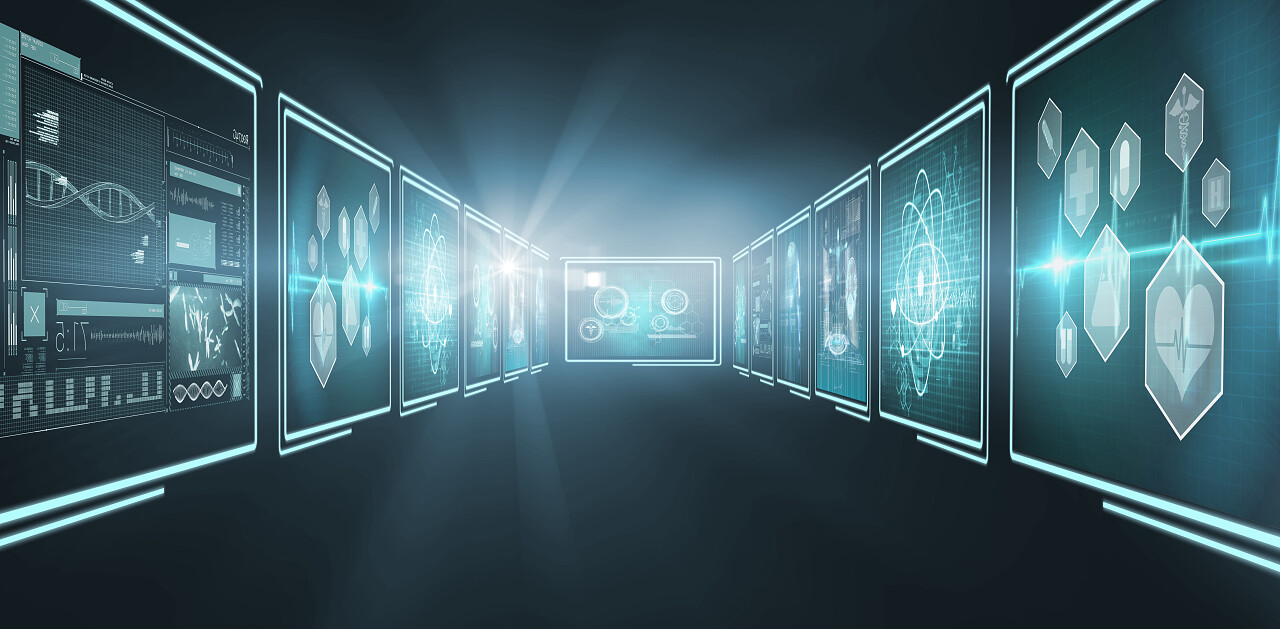 复合三维图像的数字化技术应用接口与抽象背景