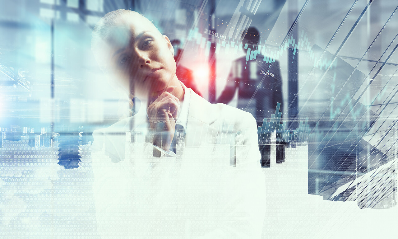 沉思优雅女商人和办公室