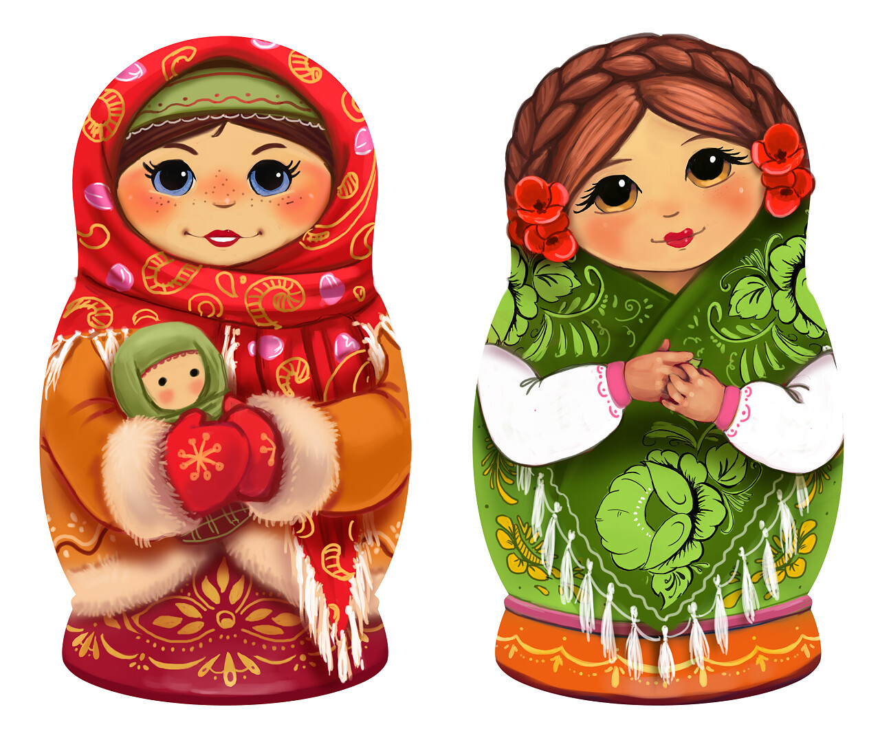 两个漂亮的娃娃娃