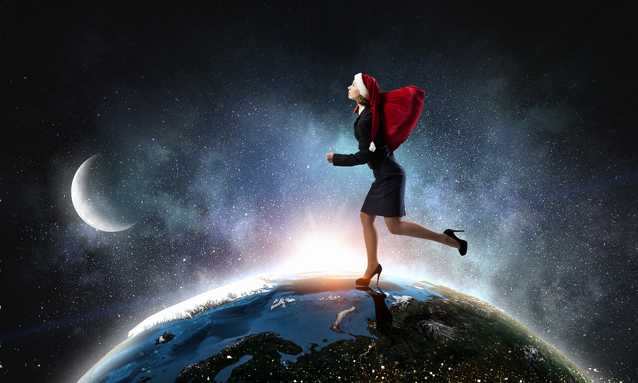 科技感星球上的圣诞老人