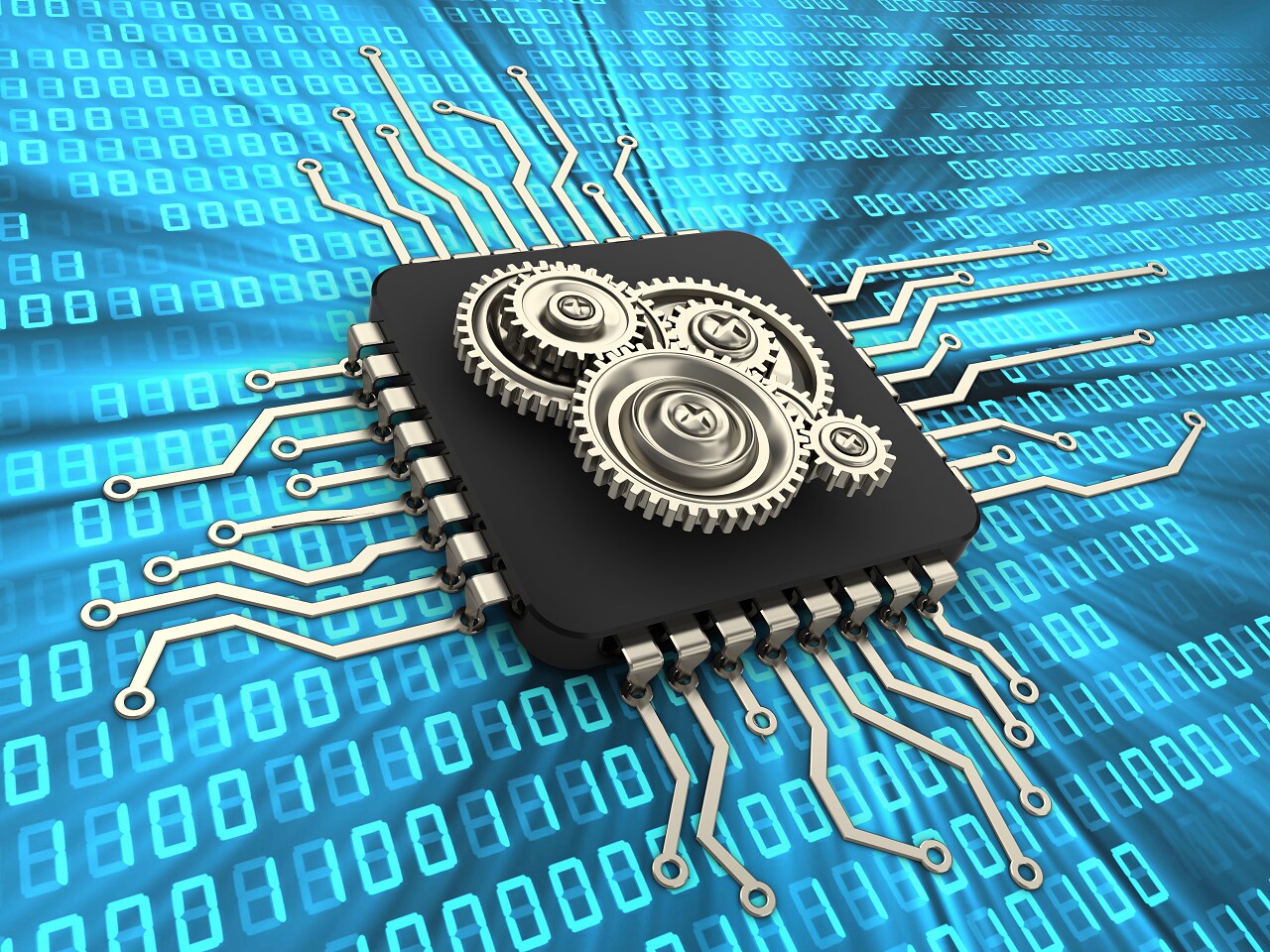 电脑芯片与齿轮三维图