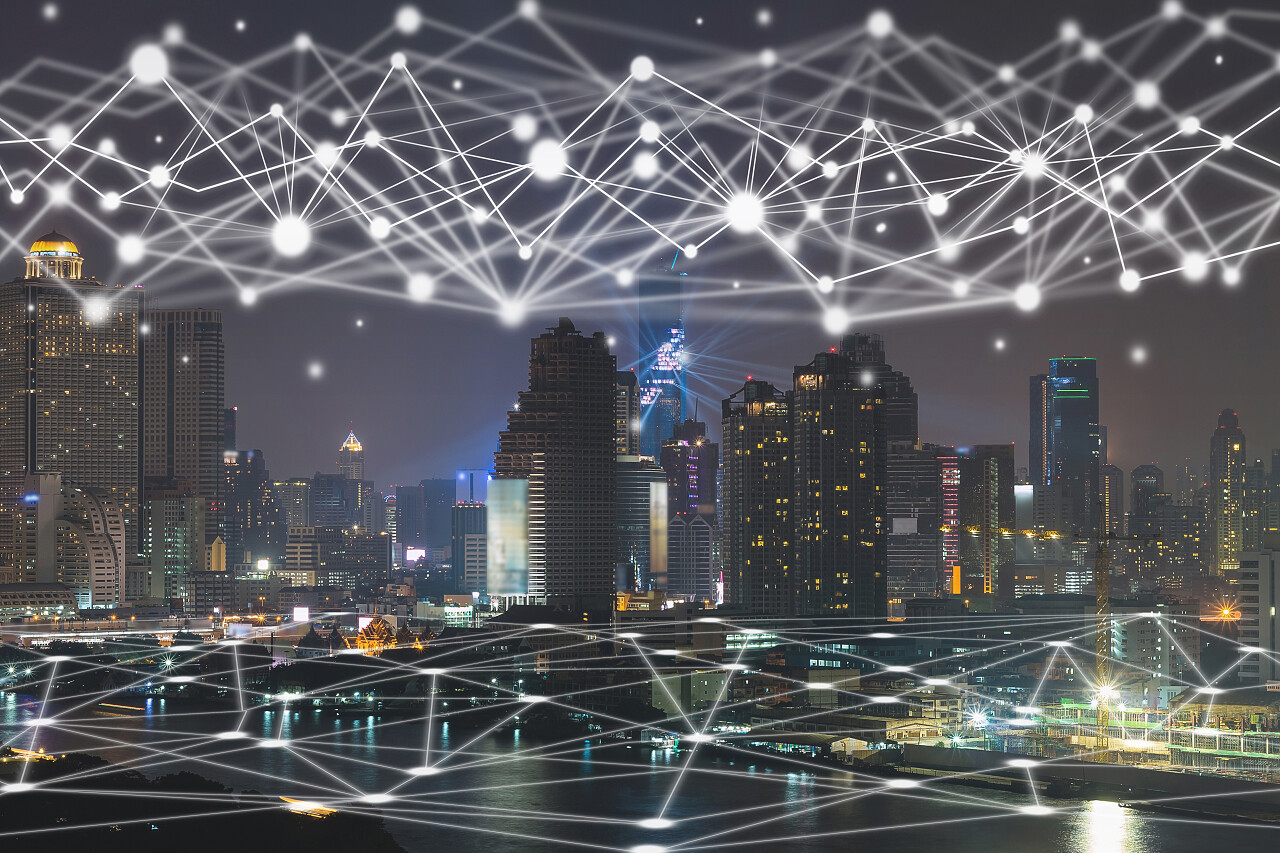 香港城市景观河边交通网络夜景香港旅游