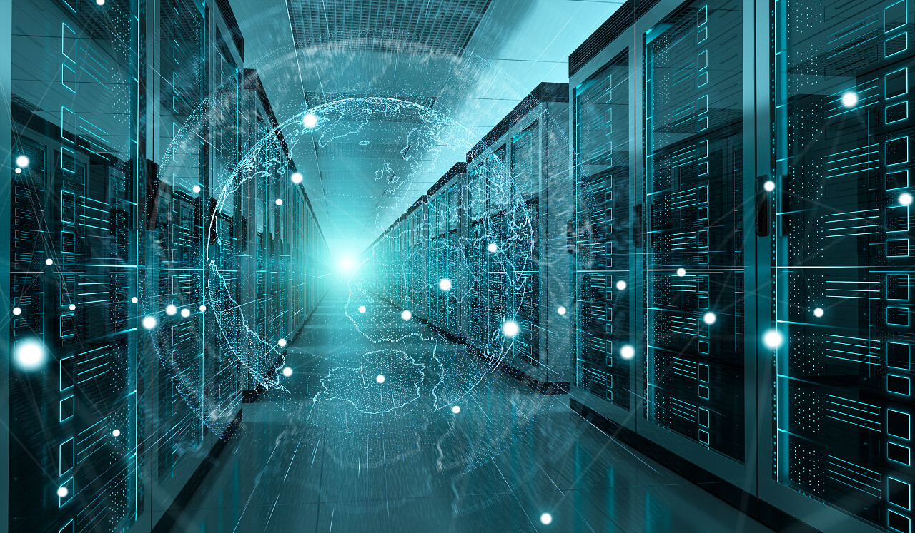 数字白色地球网络飞越服务器房间数据中心美好未来