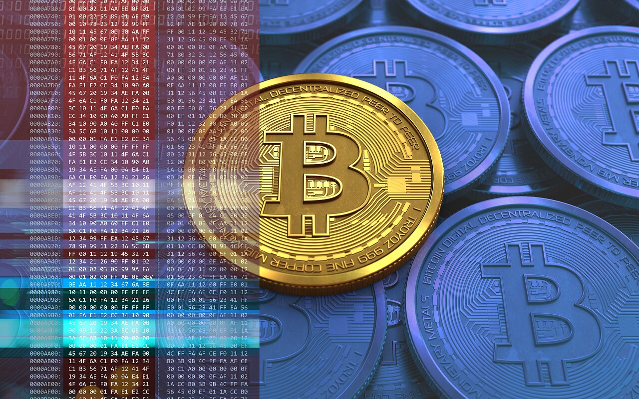 3d建模十六进制的比特币背景