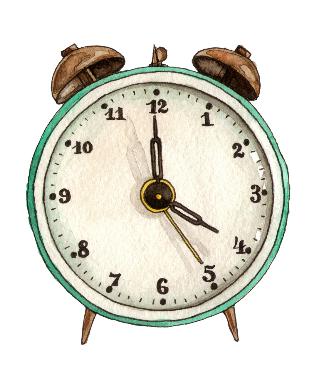 手绘老式闹钟水彩插图
