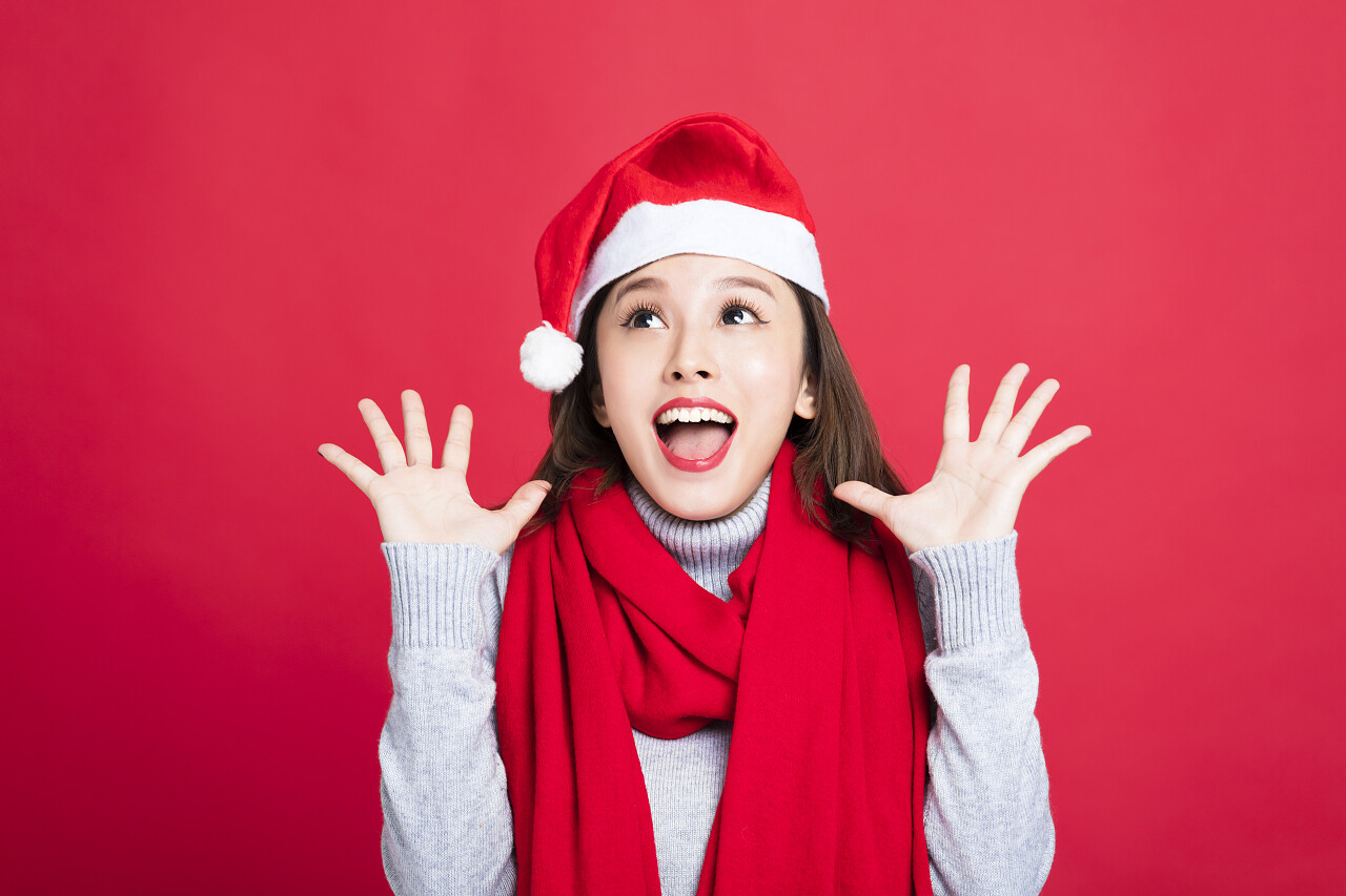 圣诞女郎惊讶表情震惊