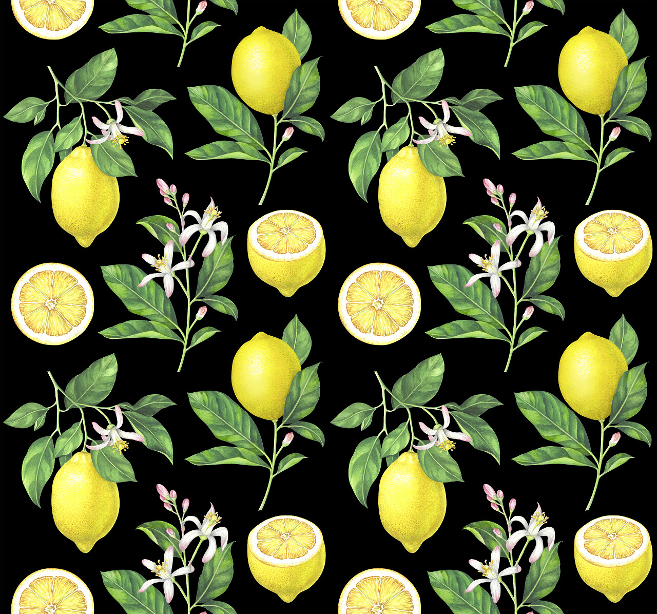 黑色背景上的柠檬图案