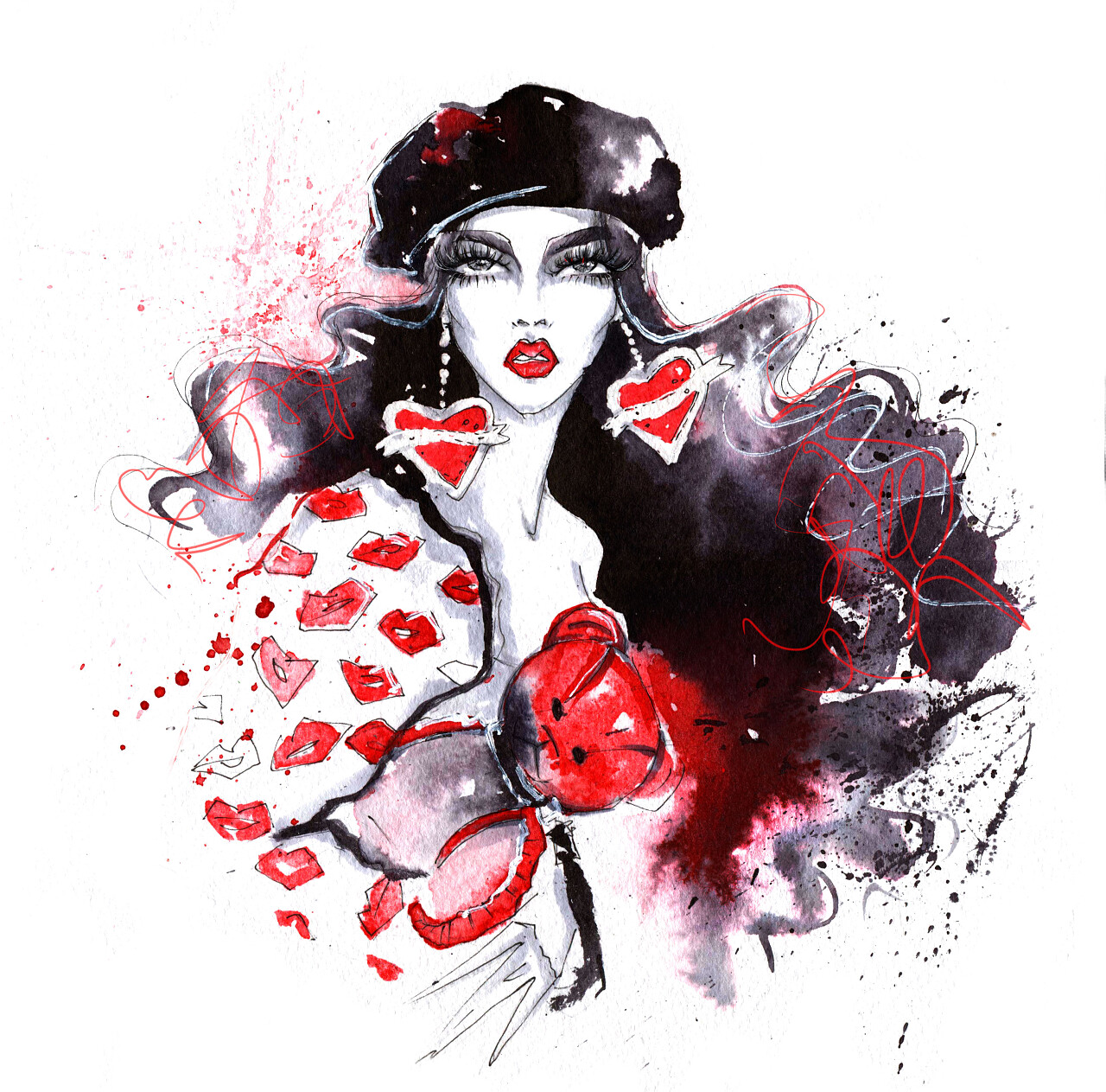 长头发的妇女在贝雷帽时尚例证