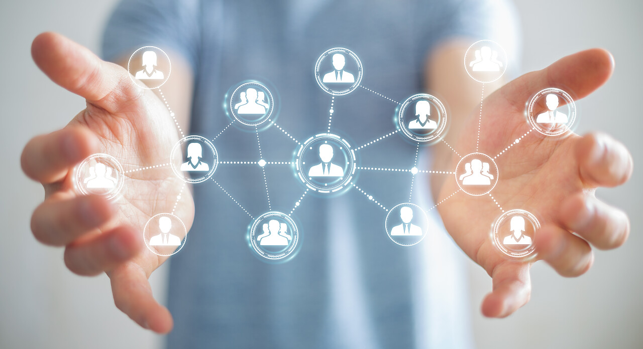 商人在使用社交网络连接 3d 渲染的模糊背景社交平台