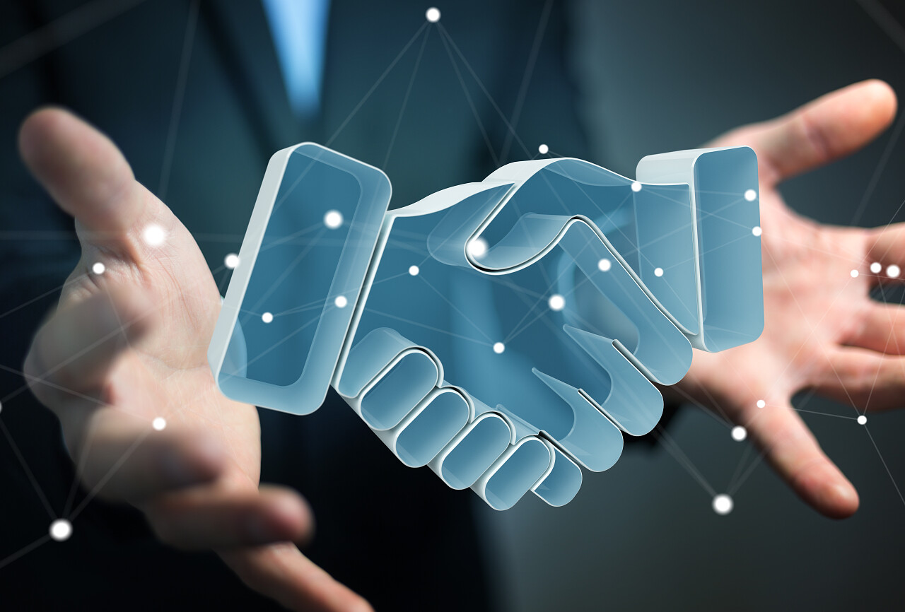 商人在缔结伙伴关系 3d 渲染的模糊背景