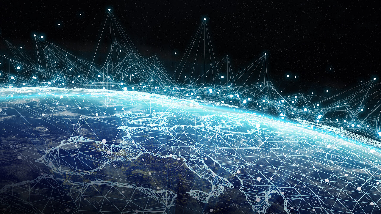 连接系统和全球数据交换在地球上的3d渲染元素