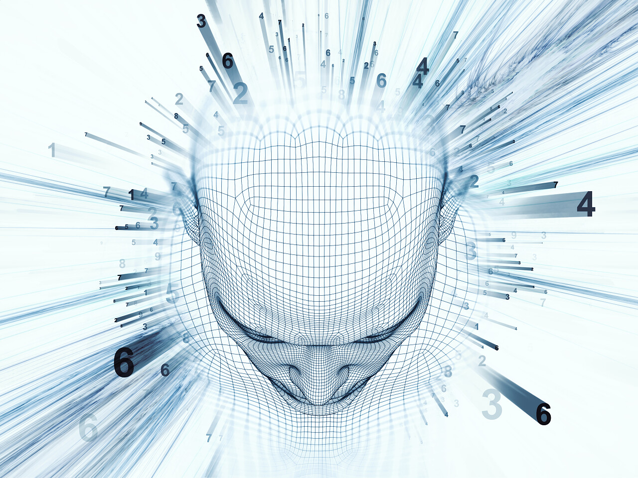 渲染心智的领域头的线网人类模型和分形图案