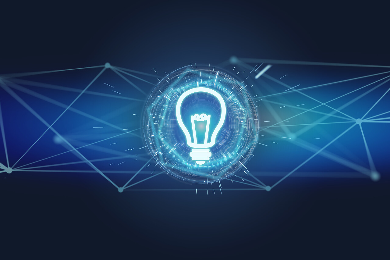 一个灯泡的想法概念图标的未来界面