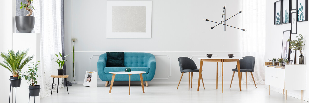 简单的公寓斯堪的纳维亚风格与植物银色绘画