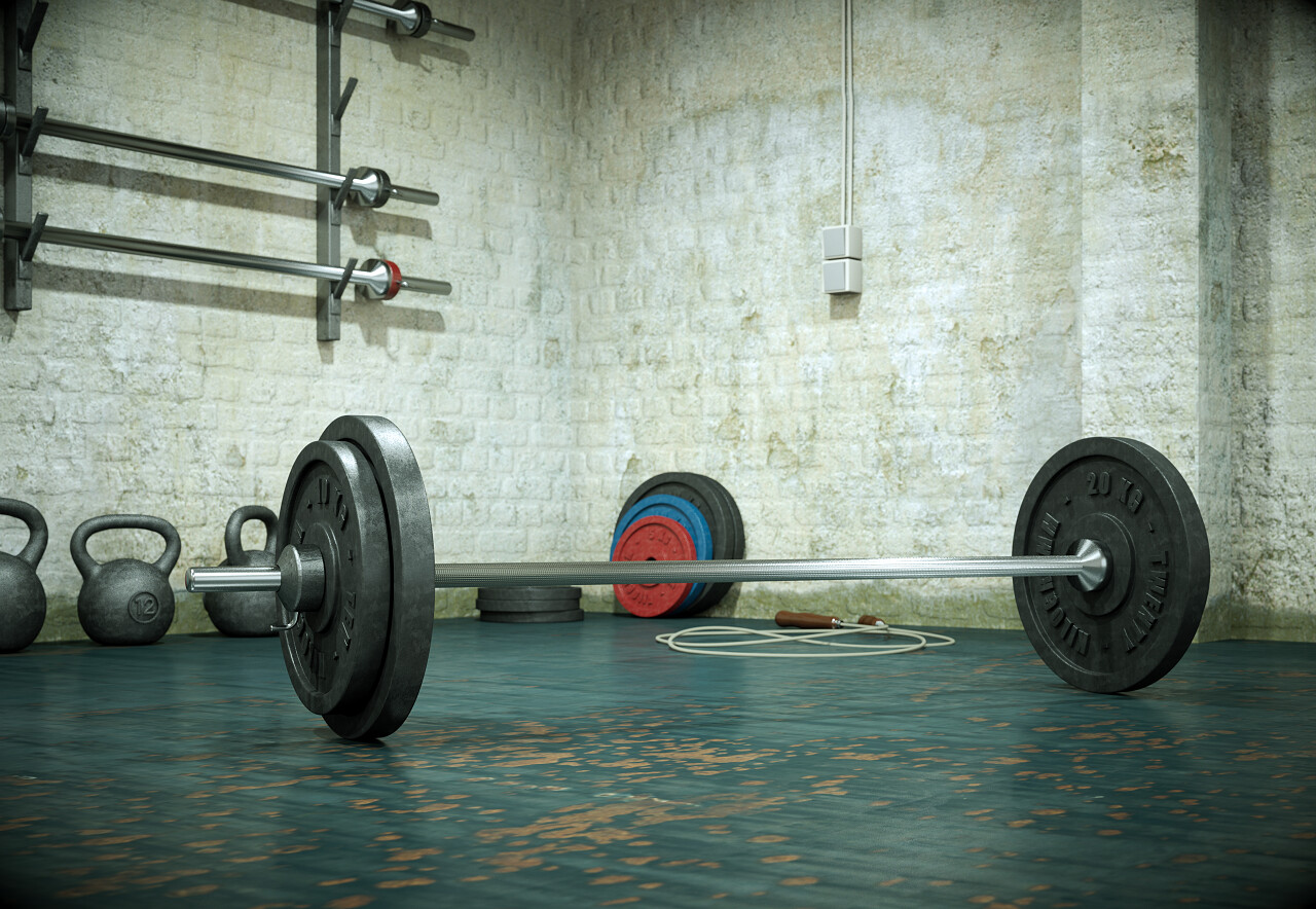 健身房里的杠铃健身器材
