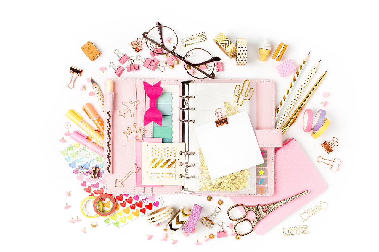 手账材料顶部视图