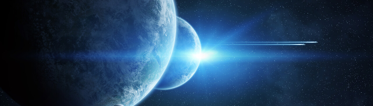 太空中遥远太阳系中行星的全景图