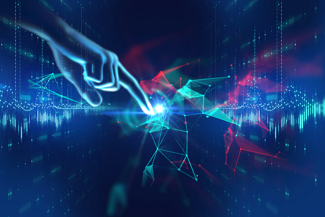 手触摸未来科技设计元素代表多点触控技术的姿态