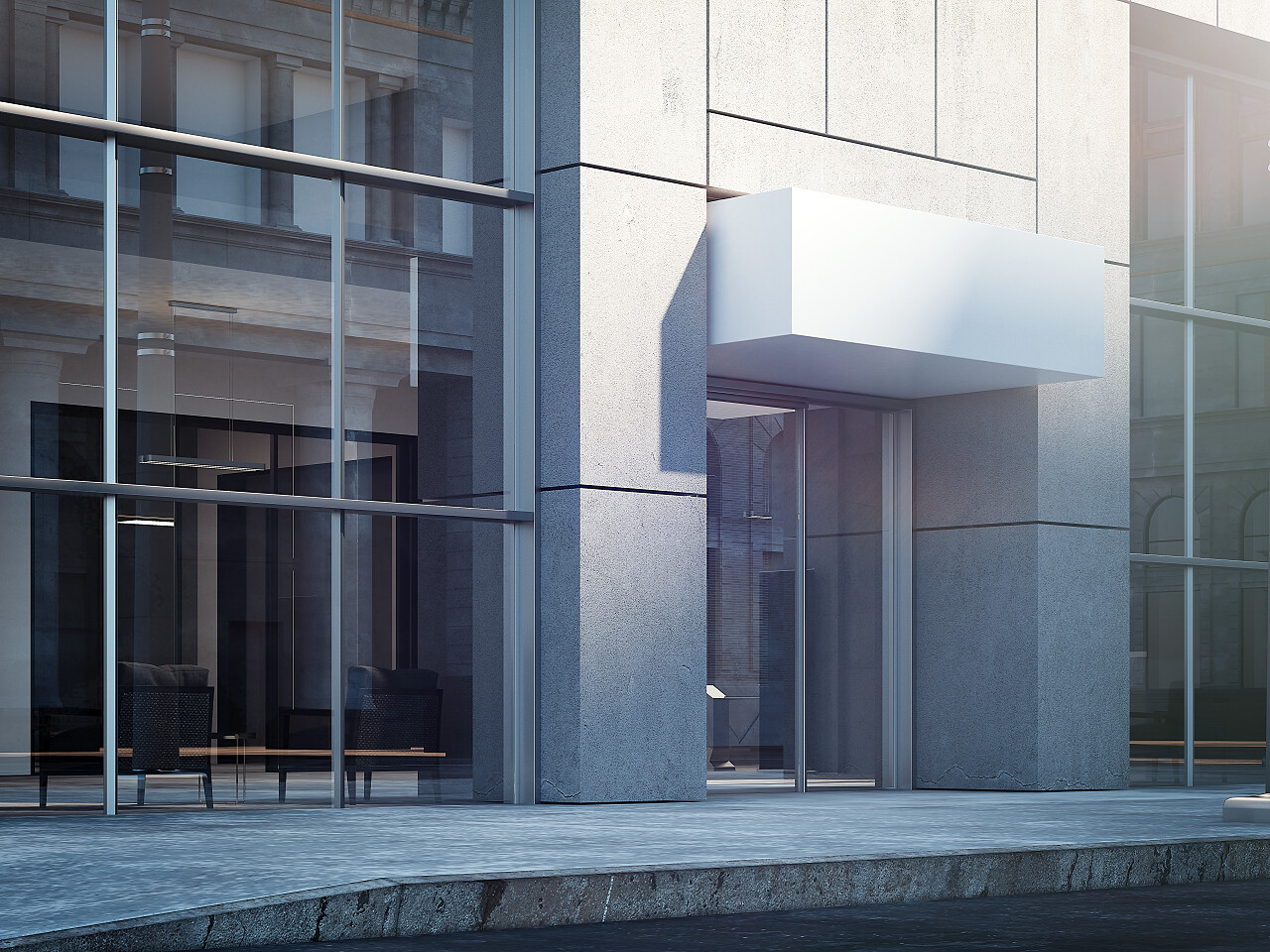 商务中心入口外观与空白门牌