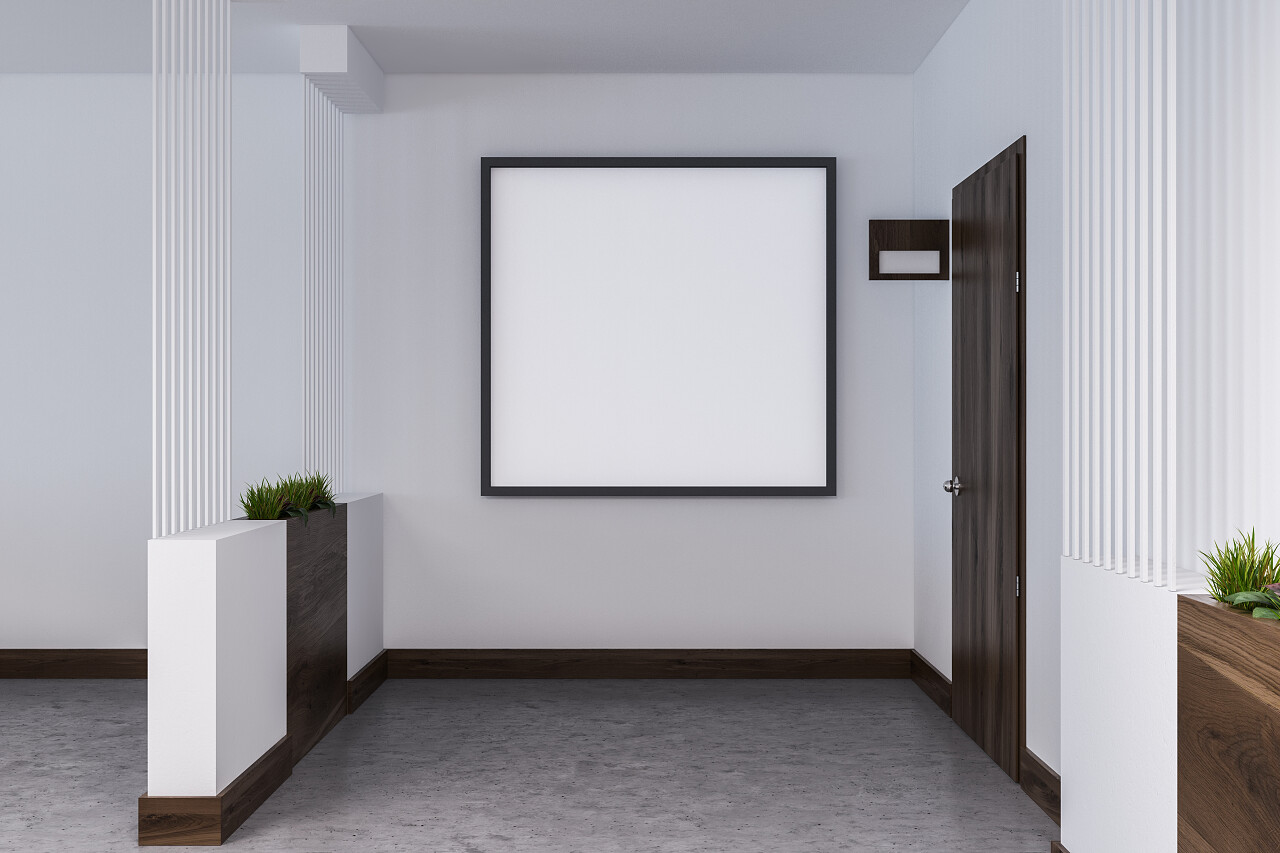 空的旅馆或商务中心走廊与闭合的木门