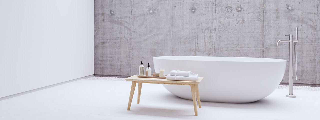 3d 渲染全新现代禅宗卫浴带白墙