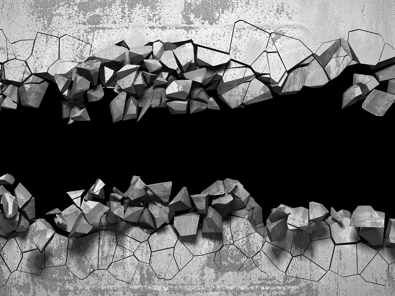 黑暗裂破的墙混凝土墙体3d渲染图