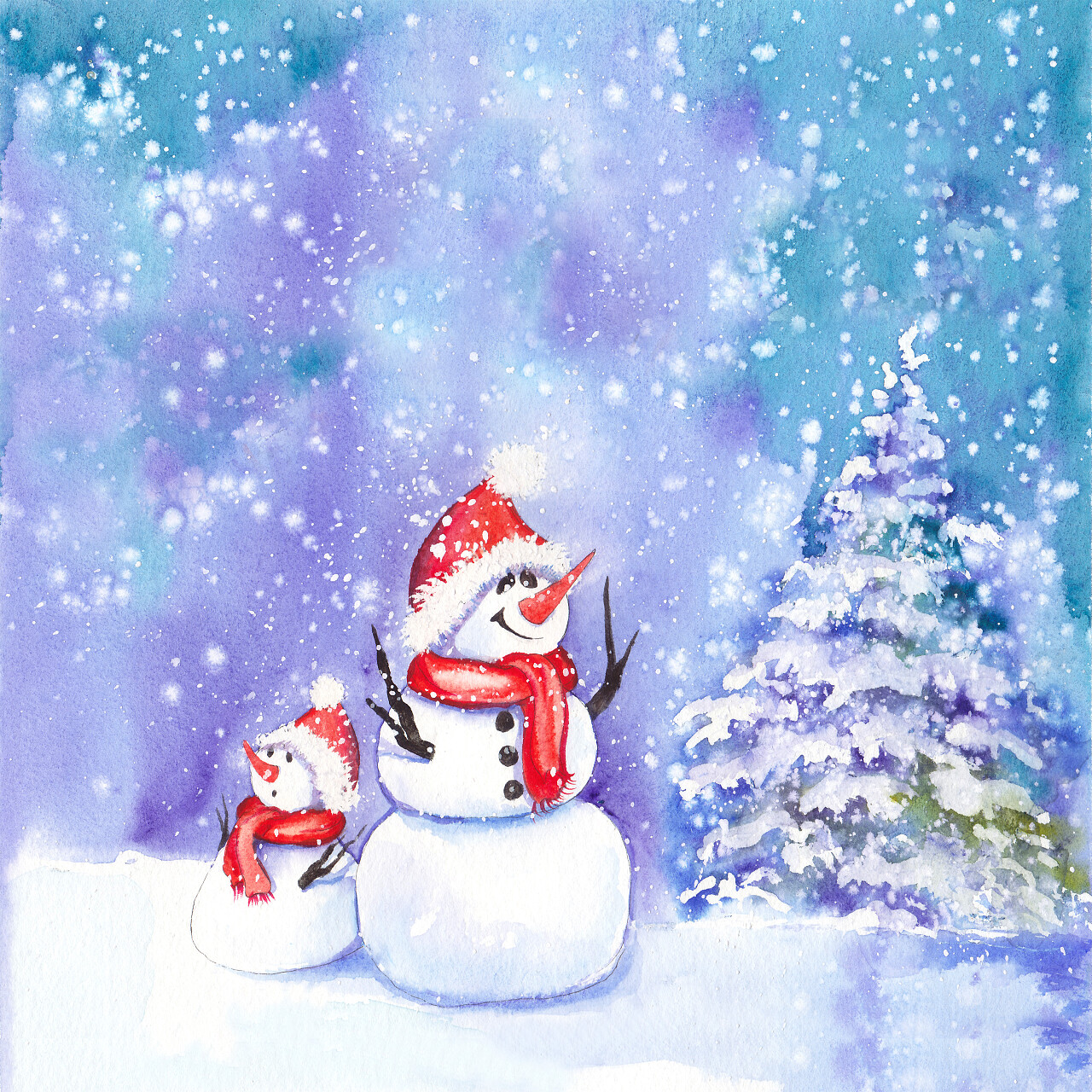 雪下有两个雪人