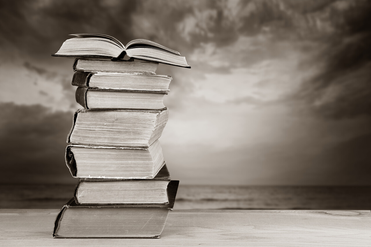 在自然背景下堆积如山的书籍读书分相会阅读世界读书日