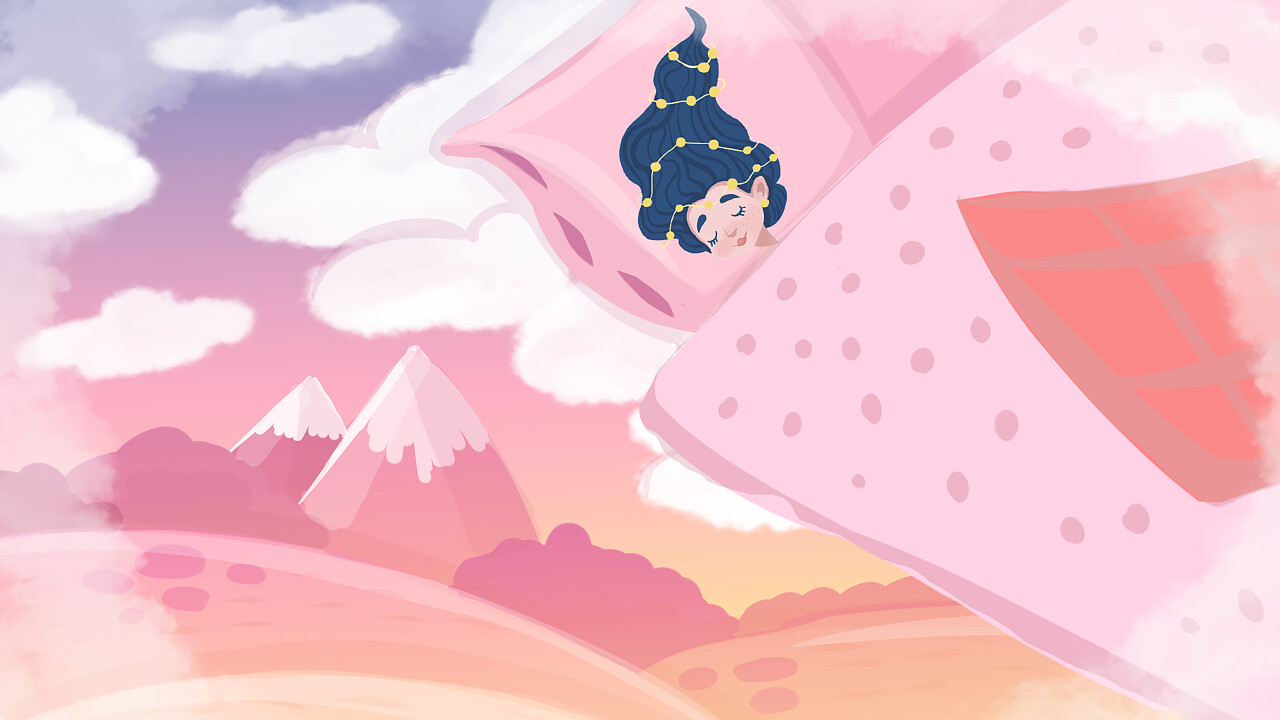 在粉红色的魔法世界的梦中女孩世界睡眠日