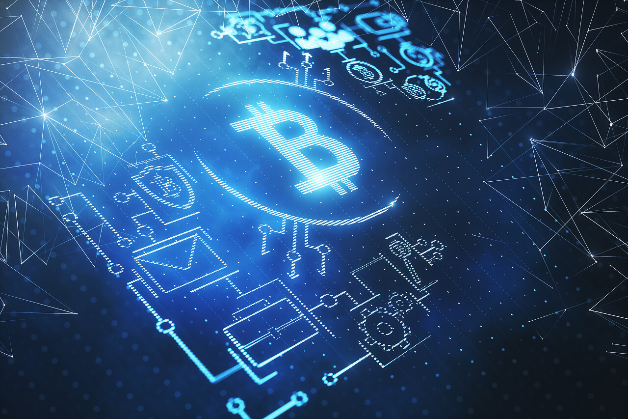 创意模糊的数字比特币背景