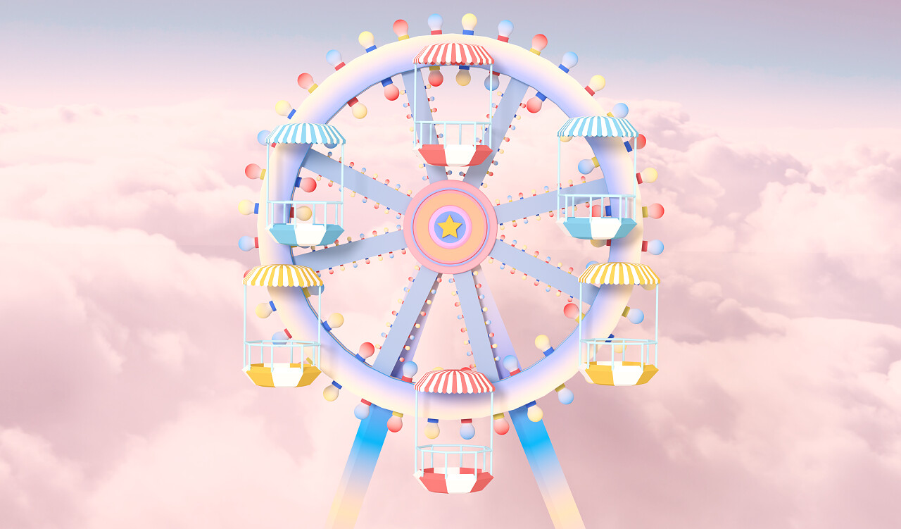 3d渲染插图摩天轮美丽的柔和天空