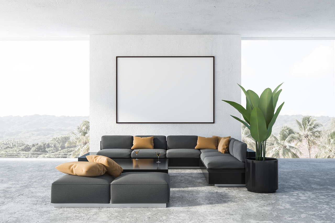 现代客厅内部有白色的墙壁