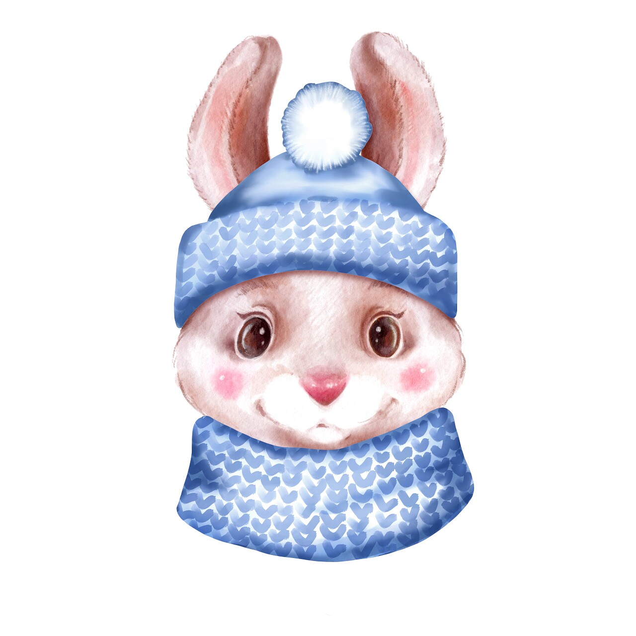 有帽子和围巾的可爱穿戴的兔子的手绘例证